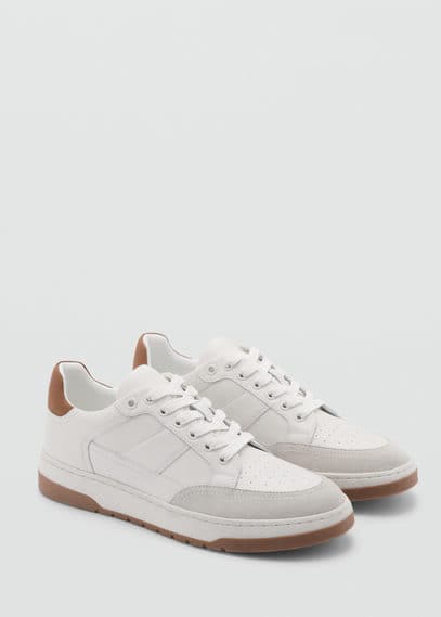Mango Man Combined Leather Trainers White In White