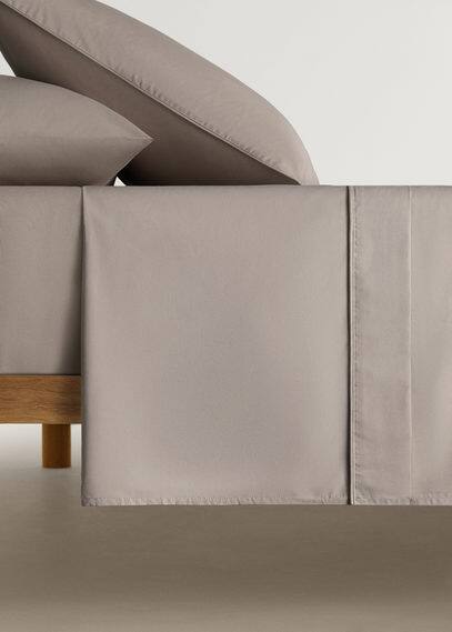 Mango Home 500-thread Count Cotton Percale Top Sheet With Rounded Piping Detail For 150/160cm Bed In Marron Moyen