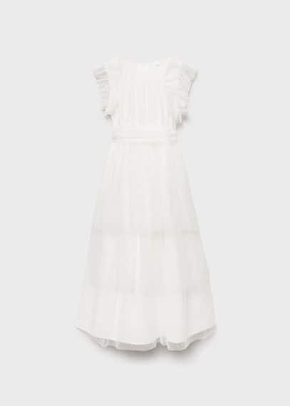 Mango Ruffled Tulle Dress White In White