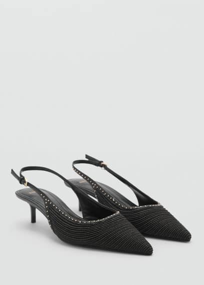Mango Natural Fibre Kitten-heel Shoes Black In Black