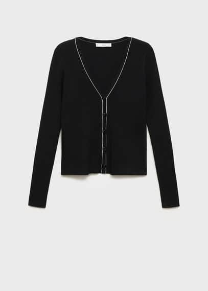 Mango V-neck Knitted Cardigan Black In Black