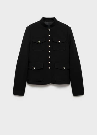 Mango Jacket Pockets With Button Detail Black In Black