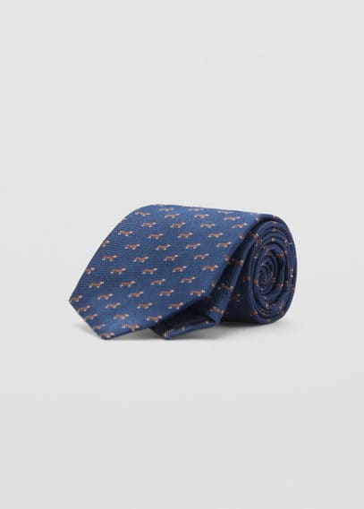 Mango Man Mulberry Silk Animal Print Tie Dark Navy In Dark Navy