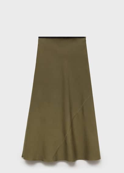Mango Midi Satin Skirt Khaki In Khaki