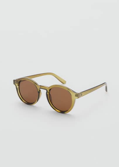 Mango Man Round-framed Sunglasses Khaki In Khaki