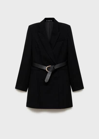 MANGO BELTED BLAZER DRESS BLACK