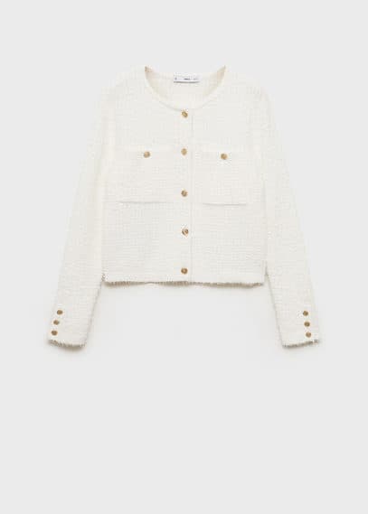 Mango Tweed Jacket With Jewel Buttons Ecru In Ecru