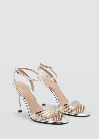 Mango Combined-strap Heeled Sandals Silver In Silver