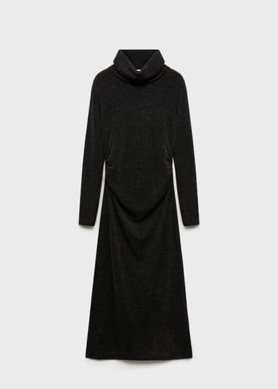Mango Draped Roll Neck Dress Grey In Grey