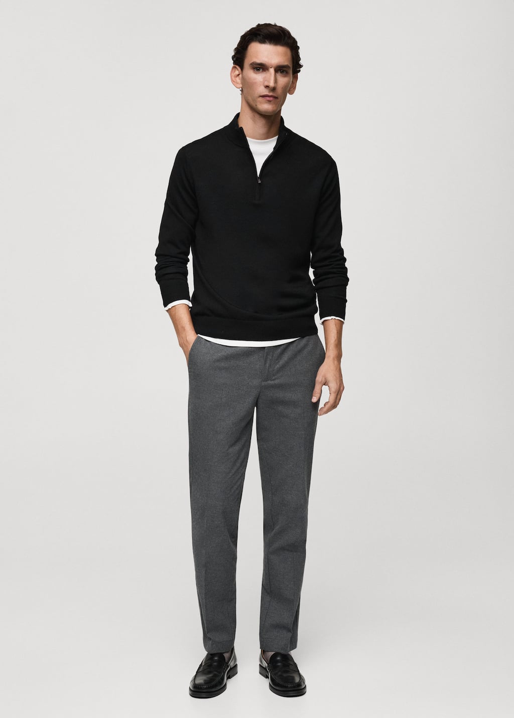 100% merino wool perkins-neck sweater with zip black - Man - S - MANGO MAN