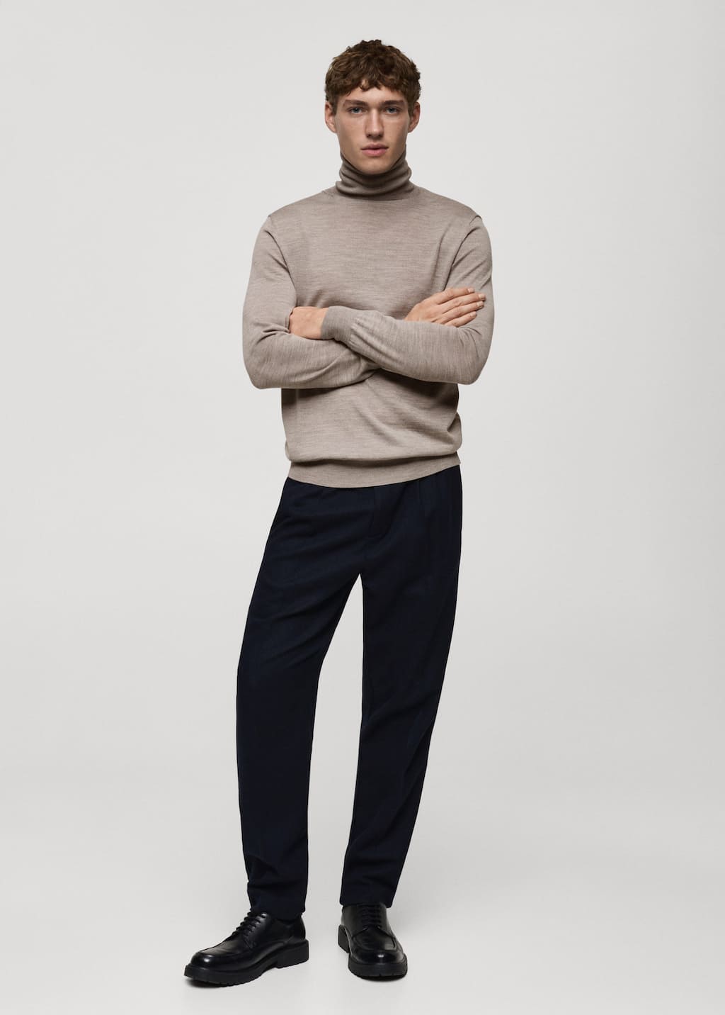 100% merino wool turtleneck sweater medium brown - Man - XXL - MANGO MAN
