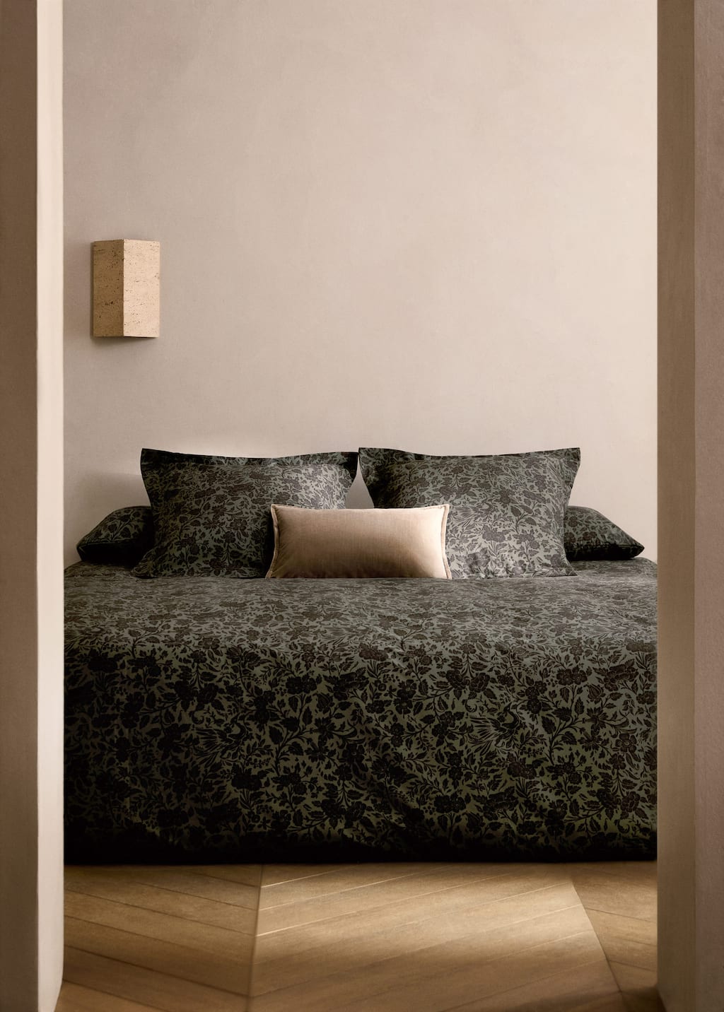 Mango Home Printed Two-tone Floral Percale Cotton Duvet Cover For 90 Cm Bed Khaki