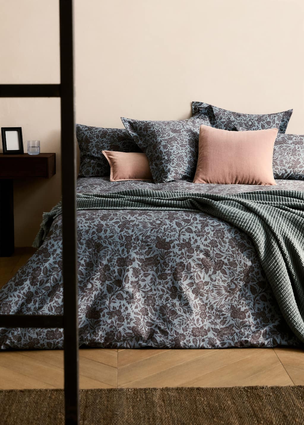 Mango Home Housse De Couette Percale De Coton Imprimé Fleuri Bicolore Lit 180/200 Cm Vert D´eau - Home - Lit 18