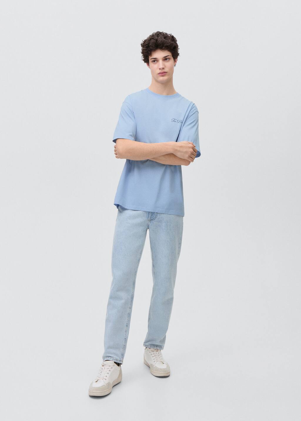 Mango Teen Message Cotton T-shirt Sky Blue In Sky Blue