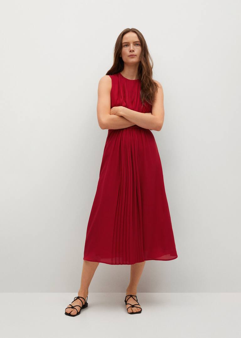 Pleated detail dress Woman MANGO OUTLET United Kingdom