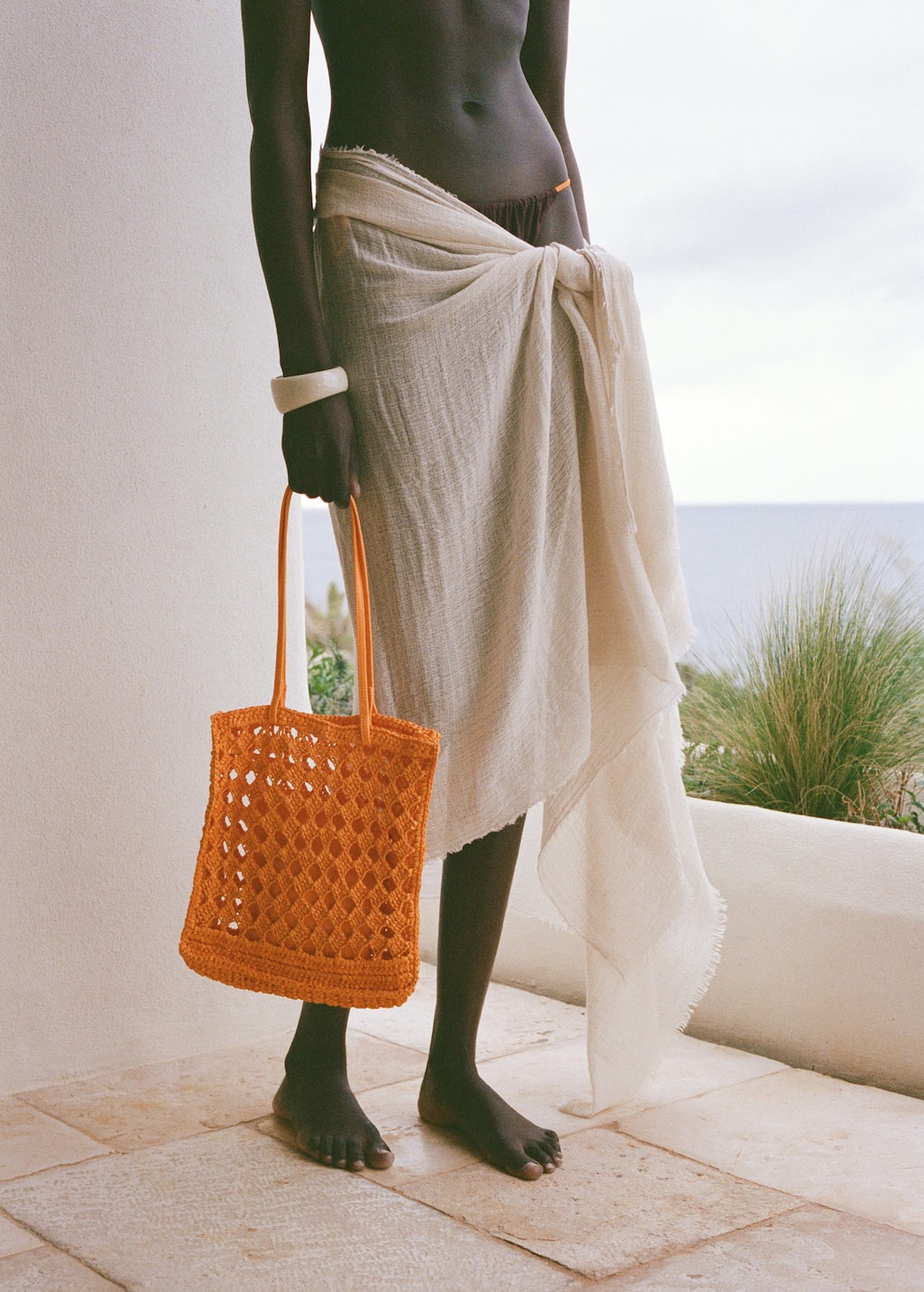Mango Openwork Natural Fiber Shopper Bag Orange In Orange