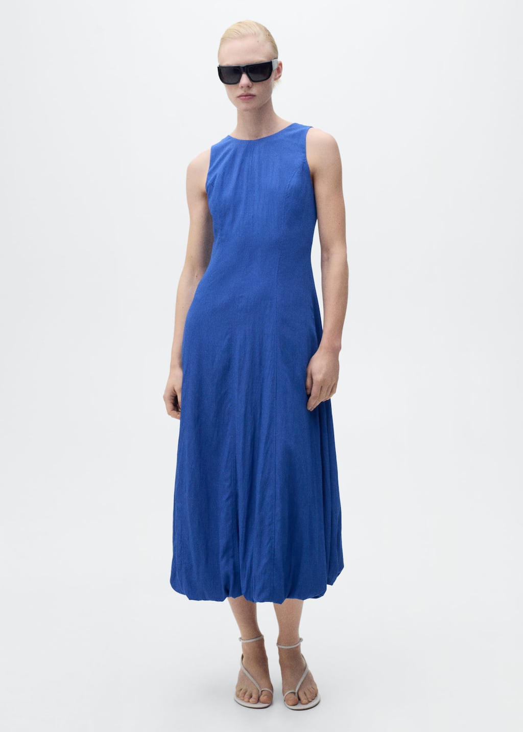 Mango Sleeveless Bubble Hem Midi Dress In Blue