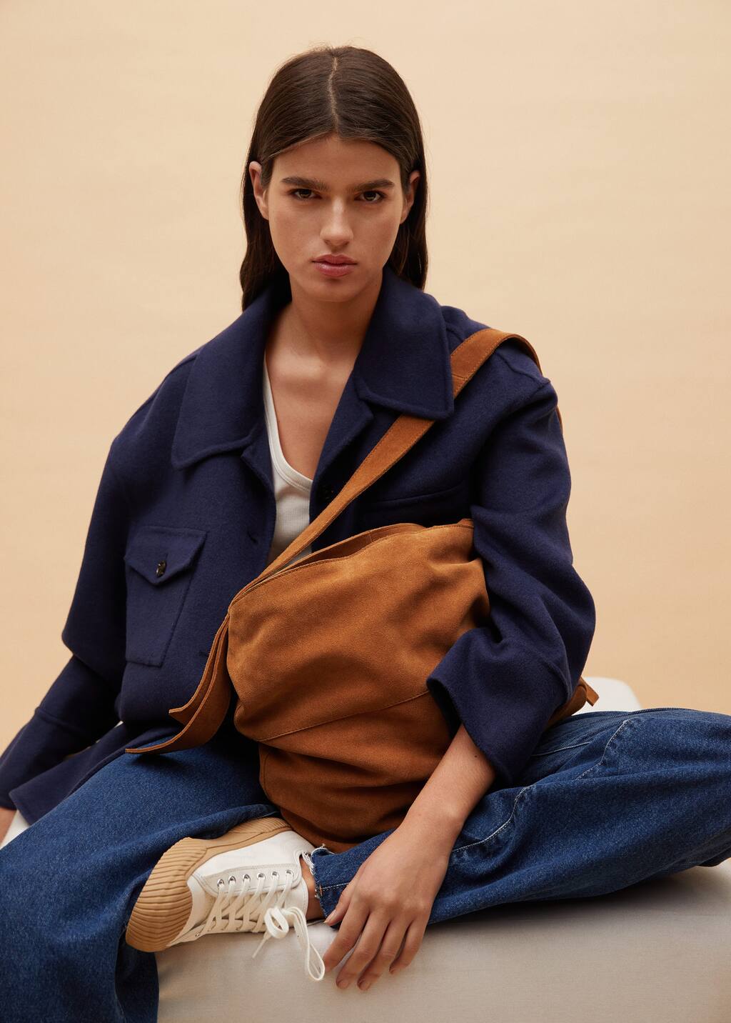 mango leather bucket bag