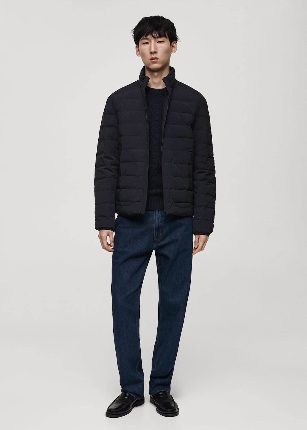 Quilted jacket with down and feather filling dark navy - Man - L - MANGO MAN