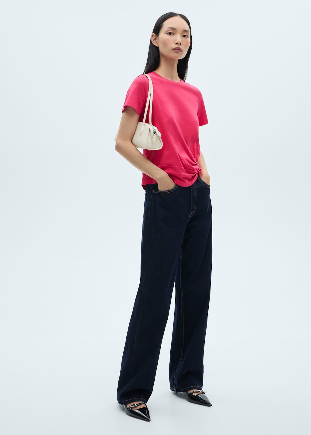 Cotton t-shirt with knot detail fuchsia - Woman - XS - MANGO