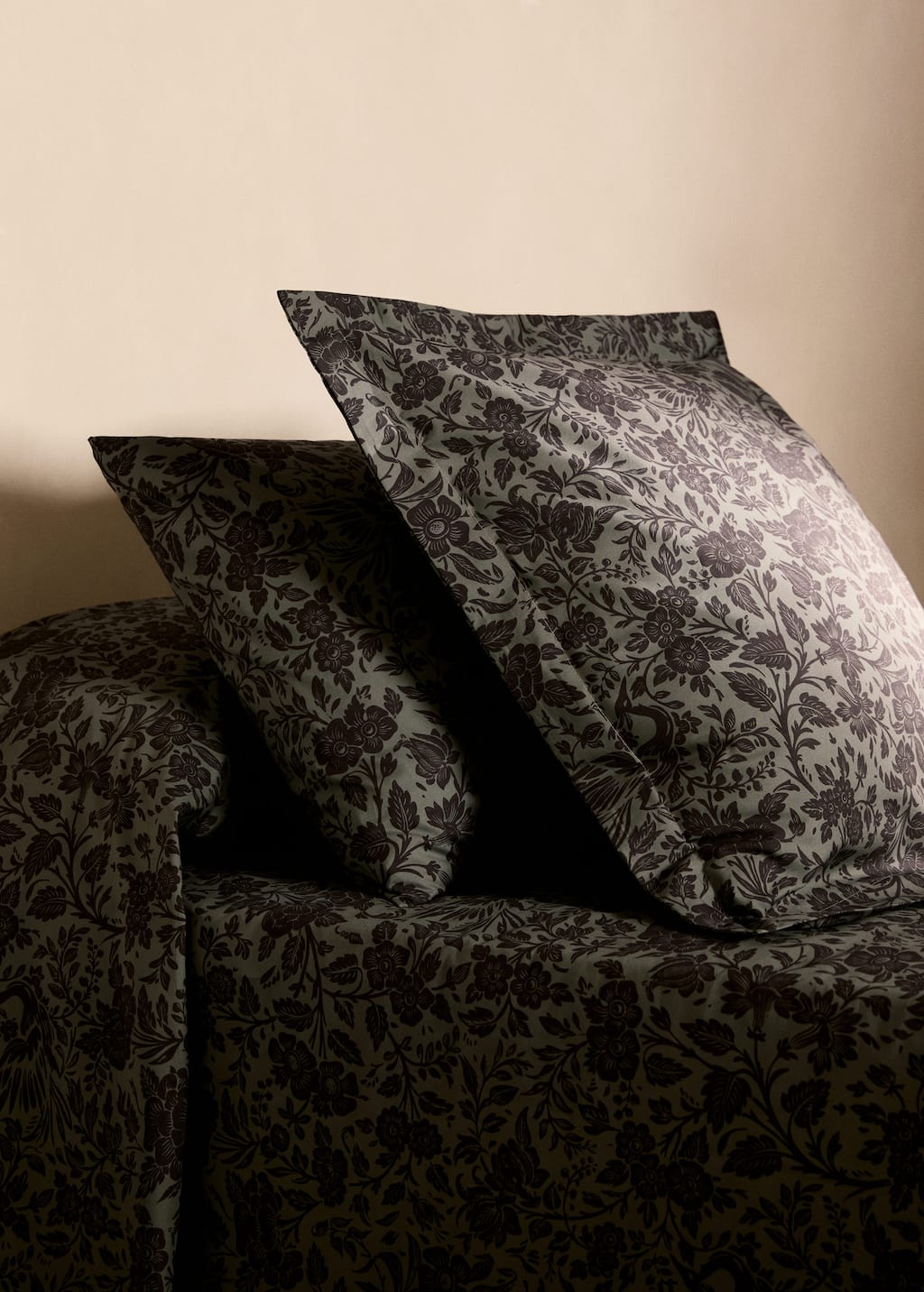 Mango Home Printed Two-tone Floral Percale Cotton Pillowcase 50x75 Cm Khaki