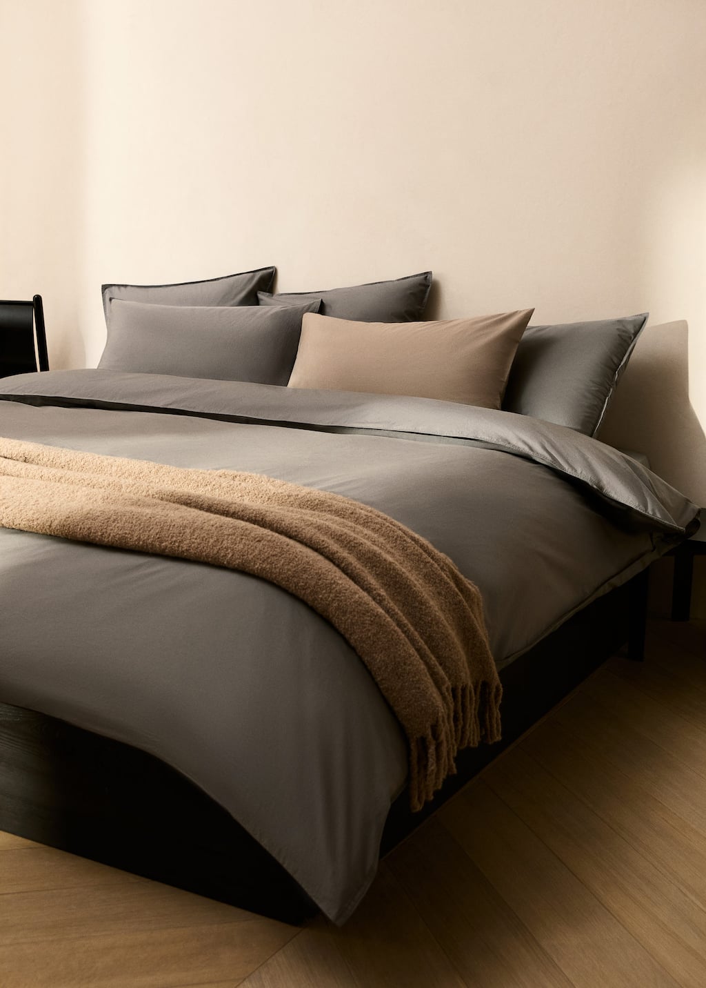 Mango Home Housse De Couette Popeline De Coton Double Surpiqûre Lit 180/200 Cm Gris Moyen - Home - Lit 180/200