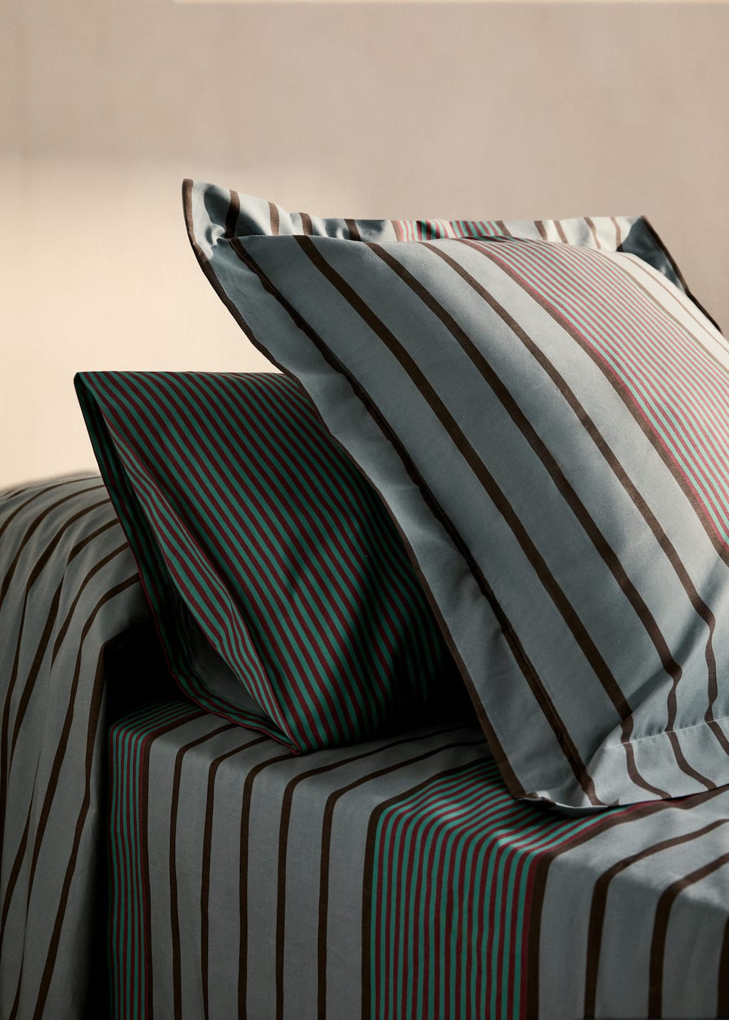 Mango Home Percale Cotton Multi-stripe Pillowcase 50x75 Cm Aqua Green