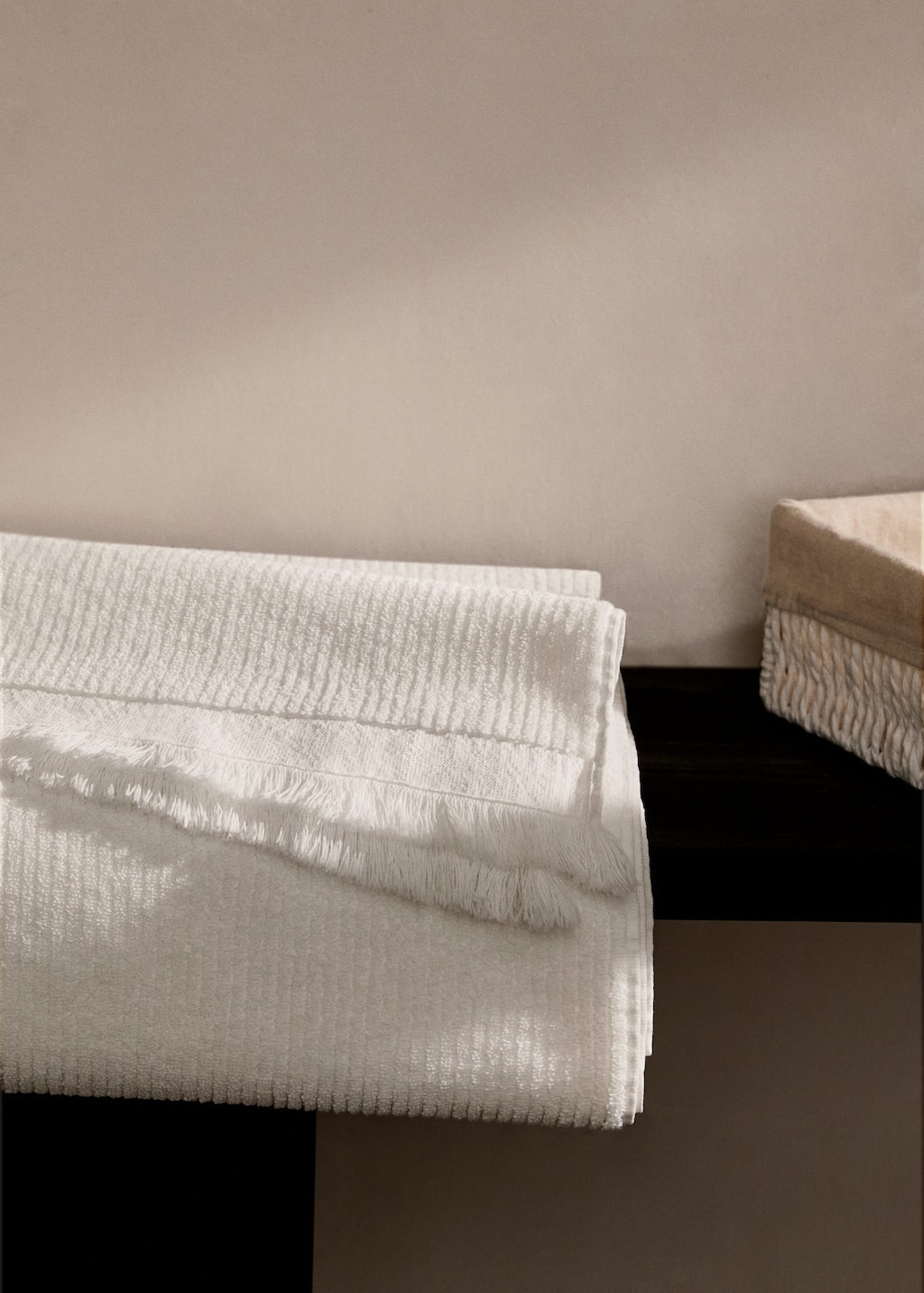 Mango Home Striped Embossed Bath Towel With Fringes White