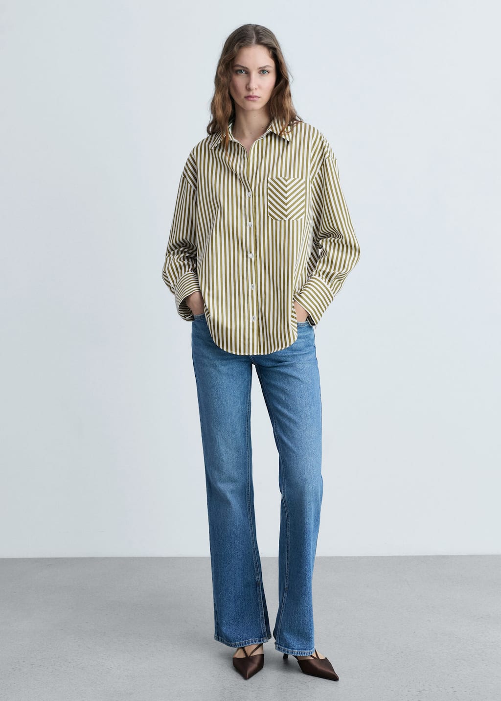 Striped shirt with contrasting pocket green - Woman - 8 - MANGO