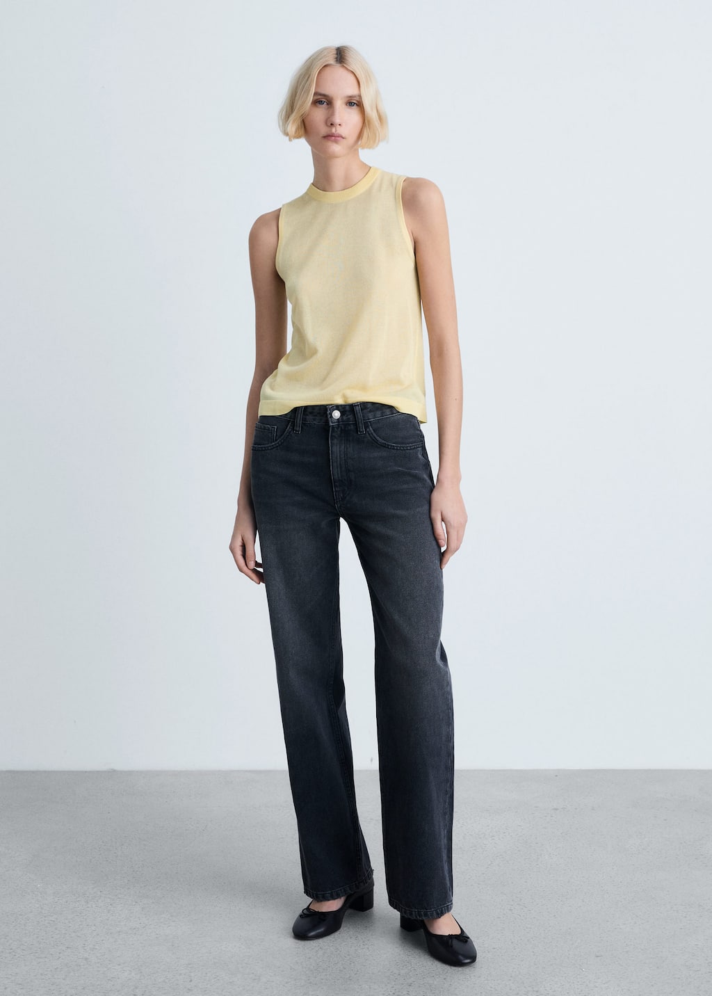 Mango Sleeveless Knitted Top In Yellow