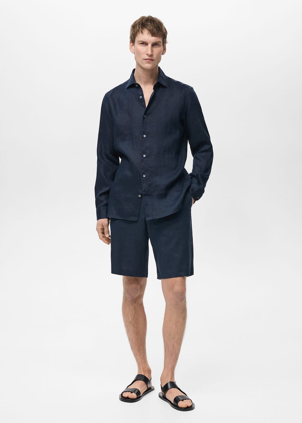 100% linen slim-fit shirt dark navy - Man - XL - MANGO MAN