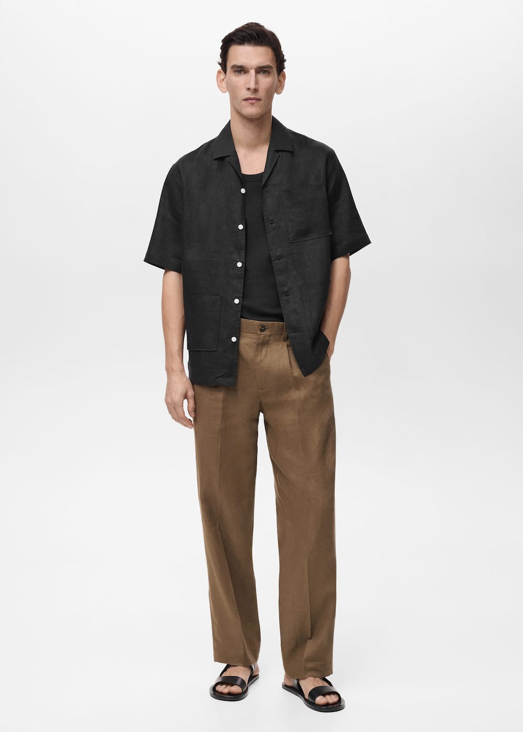 100% linen short sleeve shirt black - Man - XL - MANGO MAN