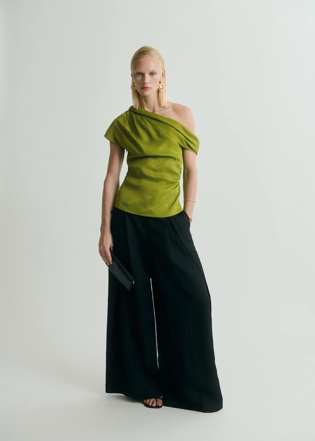 Mango Satin Blouse With Asymmetrical Neck Green In Green