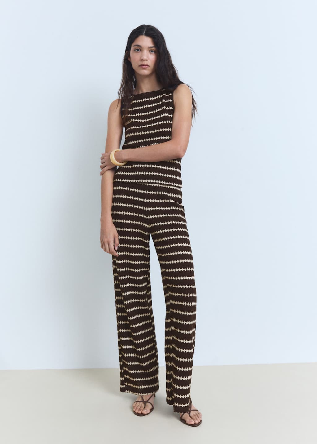 Knitted top with geometric print brown - Woman - XXL - MANGO