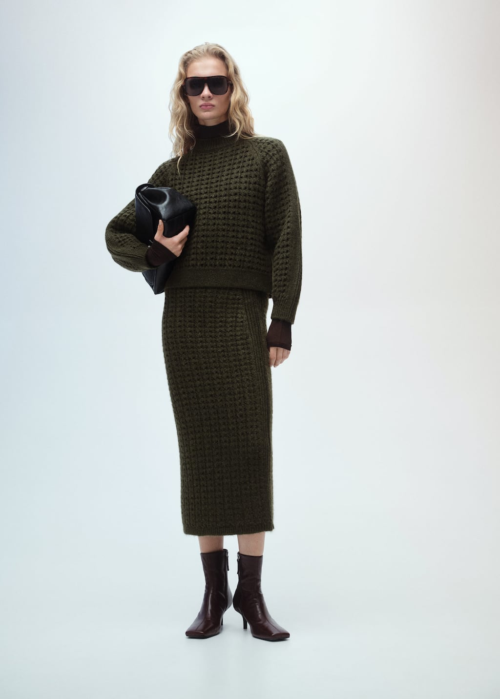 Openwork knit sweater khaki - Woman - L - MANGO