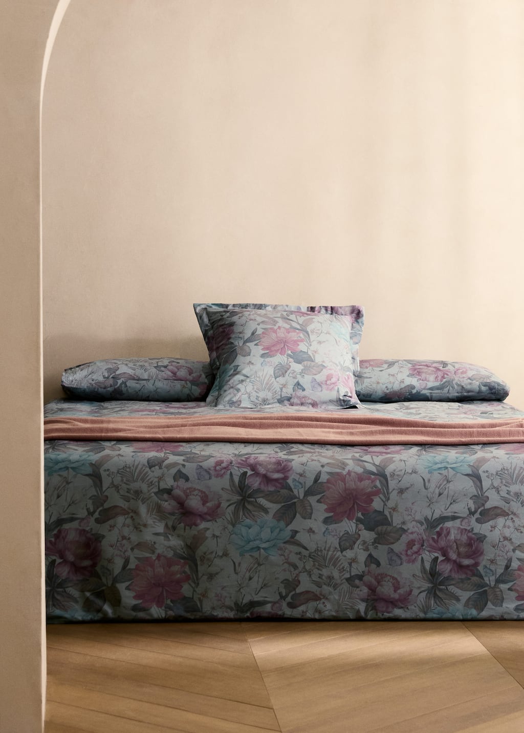 Mango Home Multicolor Floral Print Percale Cotton Duvet Cover For 90 Cm Bed Aqua Green