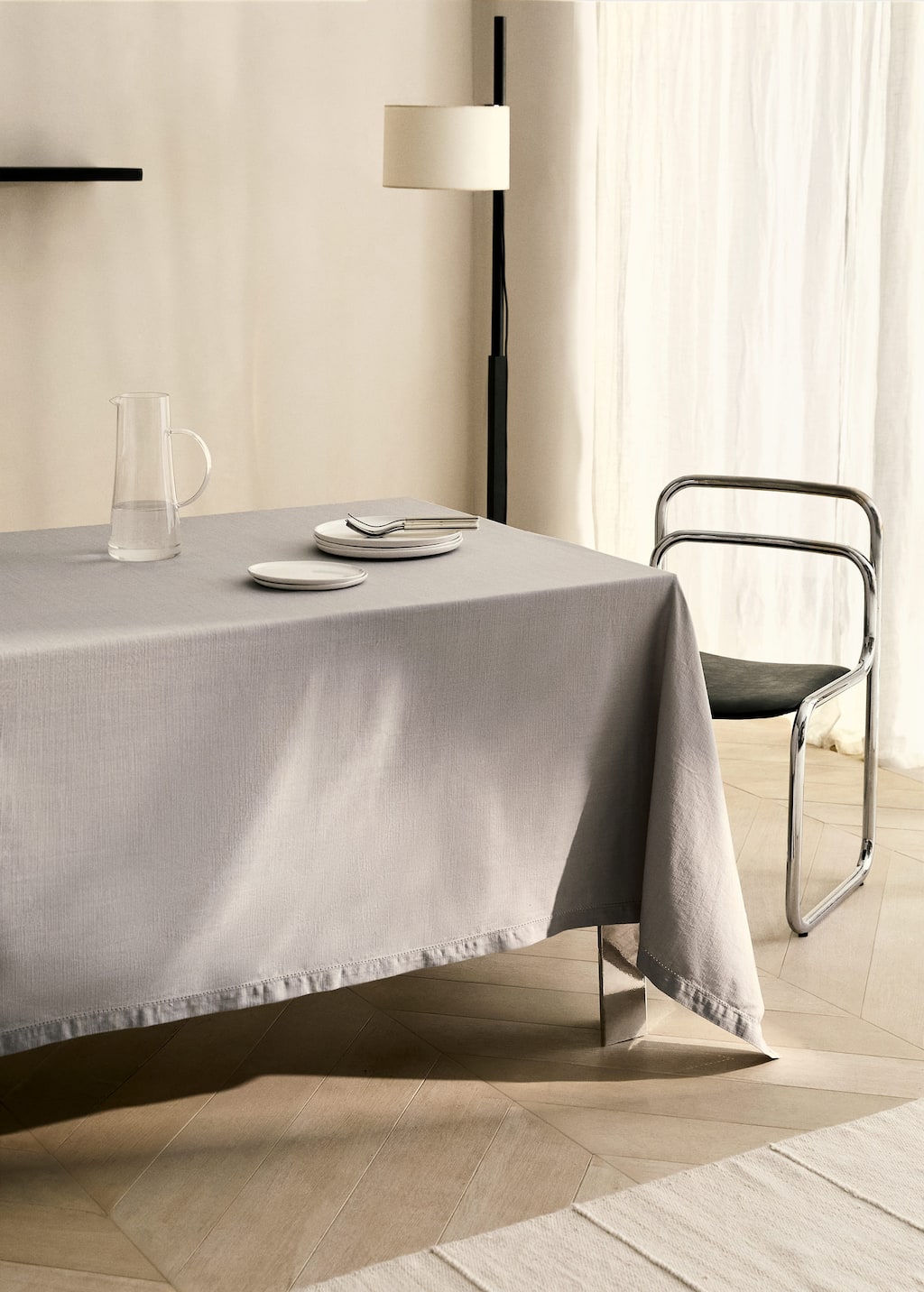 Mango Home Cotton Hemstitched Tablecloth For 2 To 4 Diners Light/pastel Grey