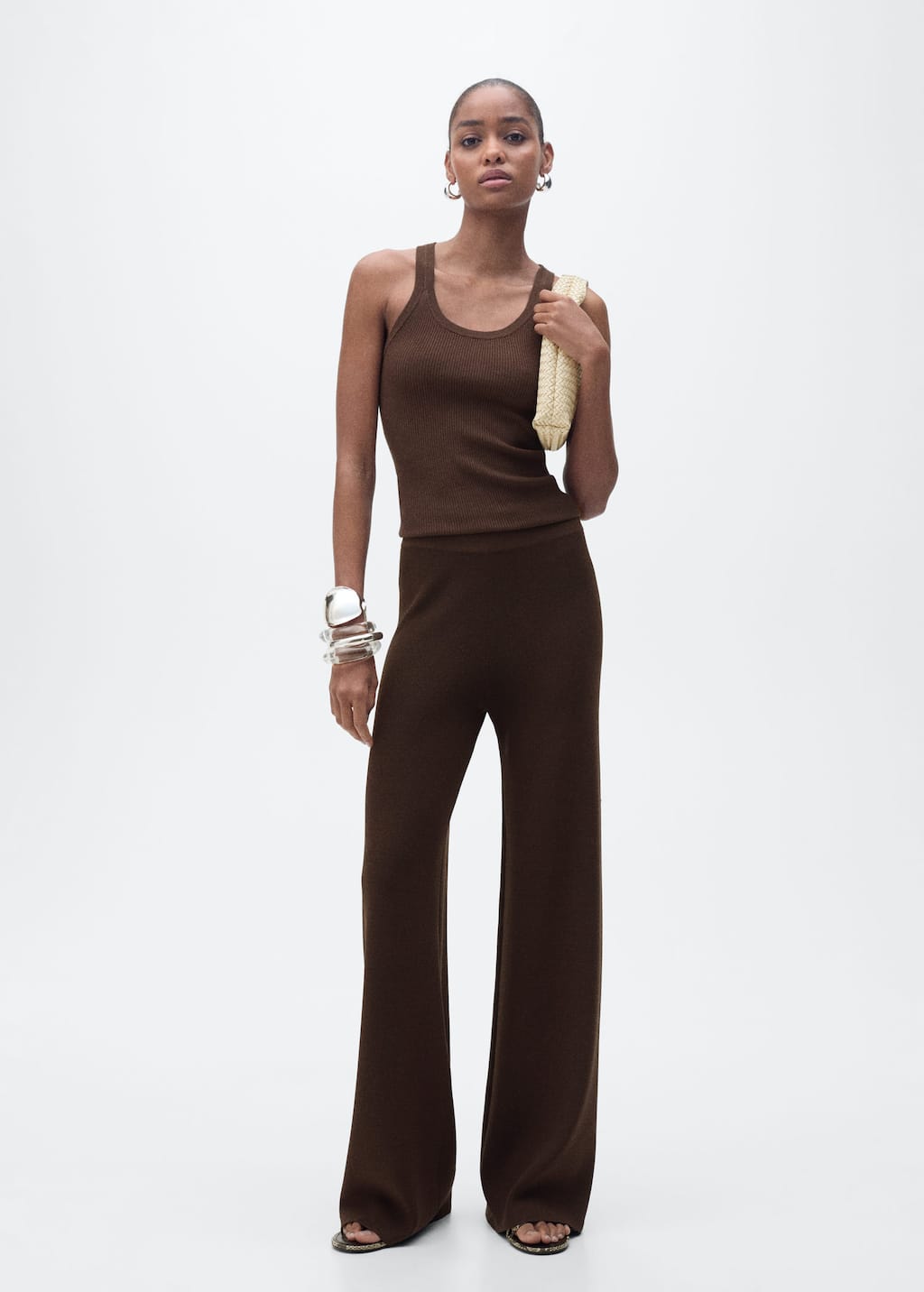 Ribbed knit top chocolate - Woman - M - MANGO