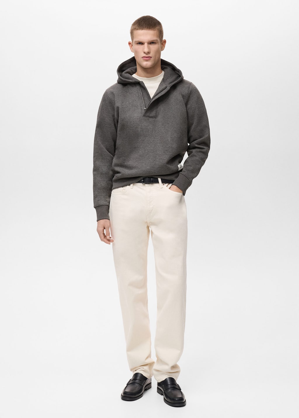 Zipper neck hooded sweatshirt medium heather grey - Man - L - MANGO MAN