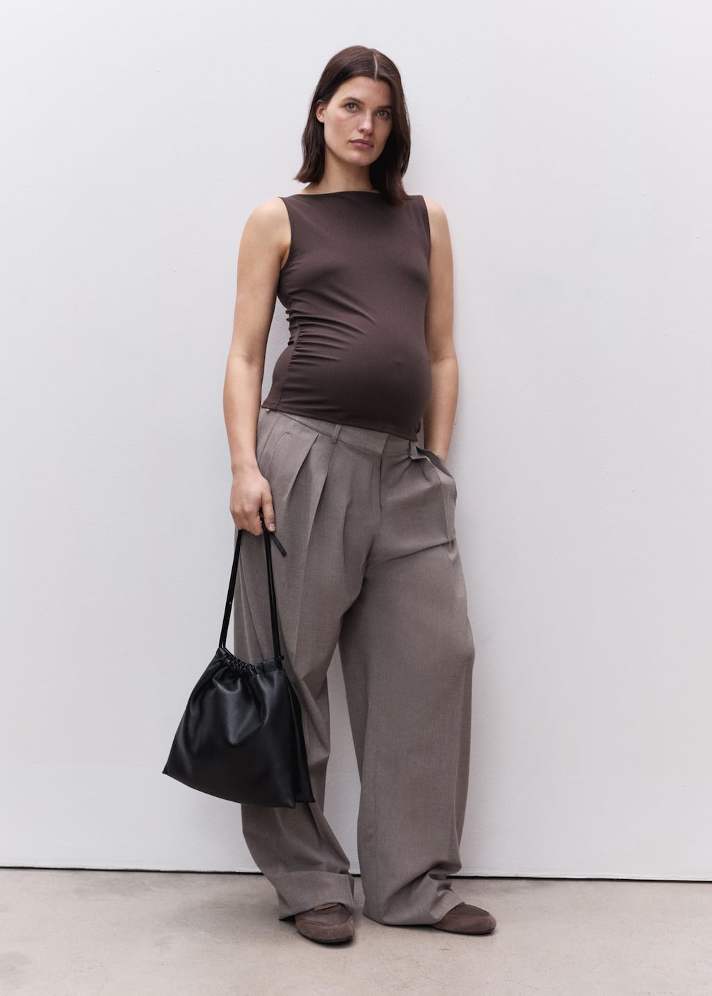 Mango Ruched Boat-neck Top Chocolate In Chocolate