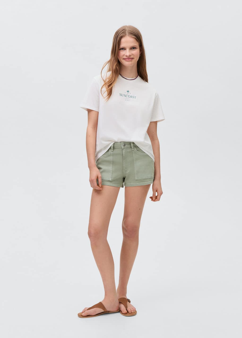 Mango Teen Cotton Shorts With Pockets Pastel Green In Pastel Green