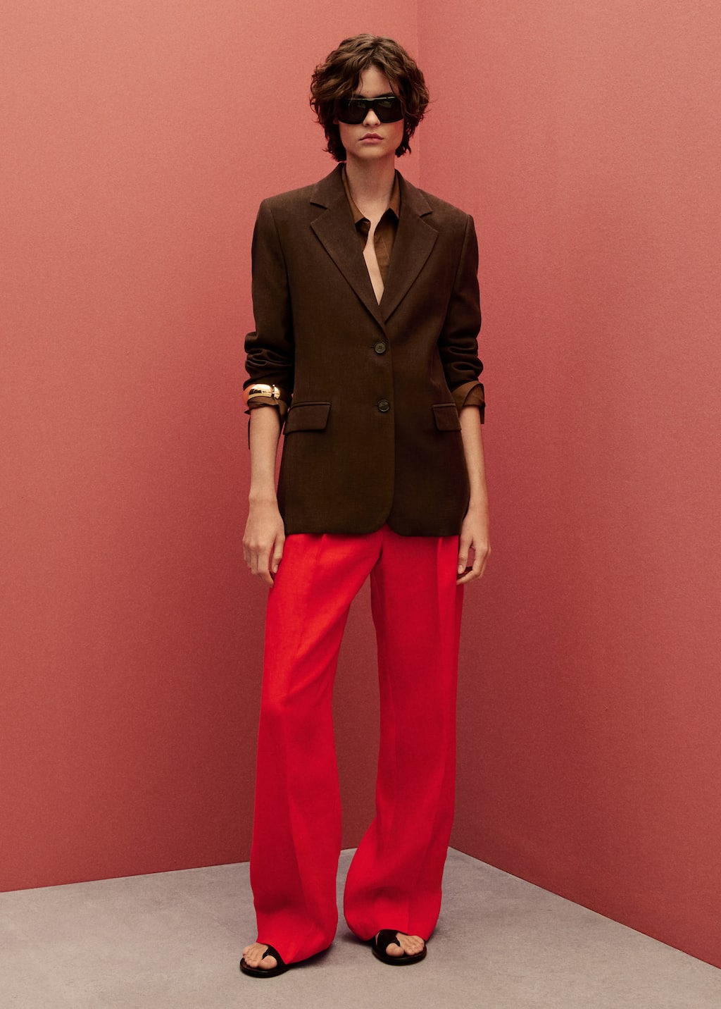 Straight-fit linen suit trousers red - Woman - 12 - MANGO