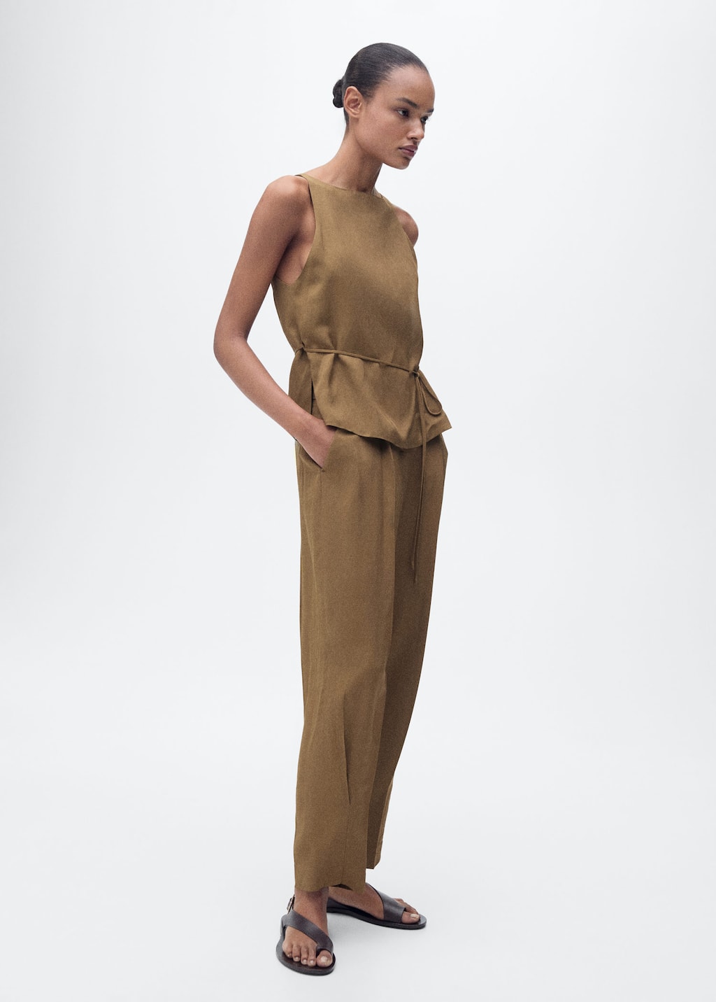 Mango Linen-blend Pleated Trousers Green In Green