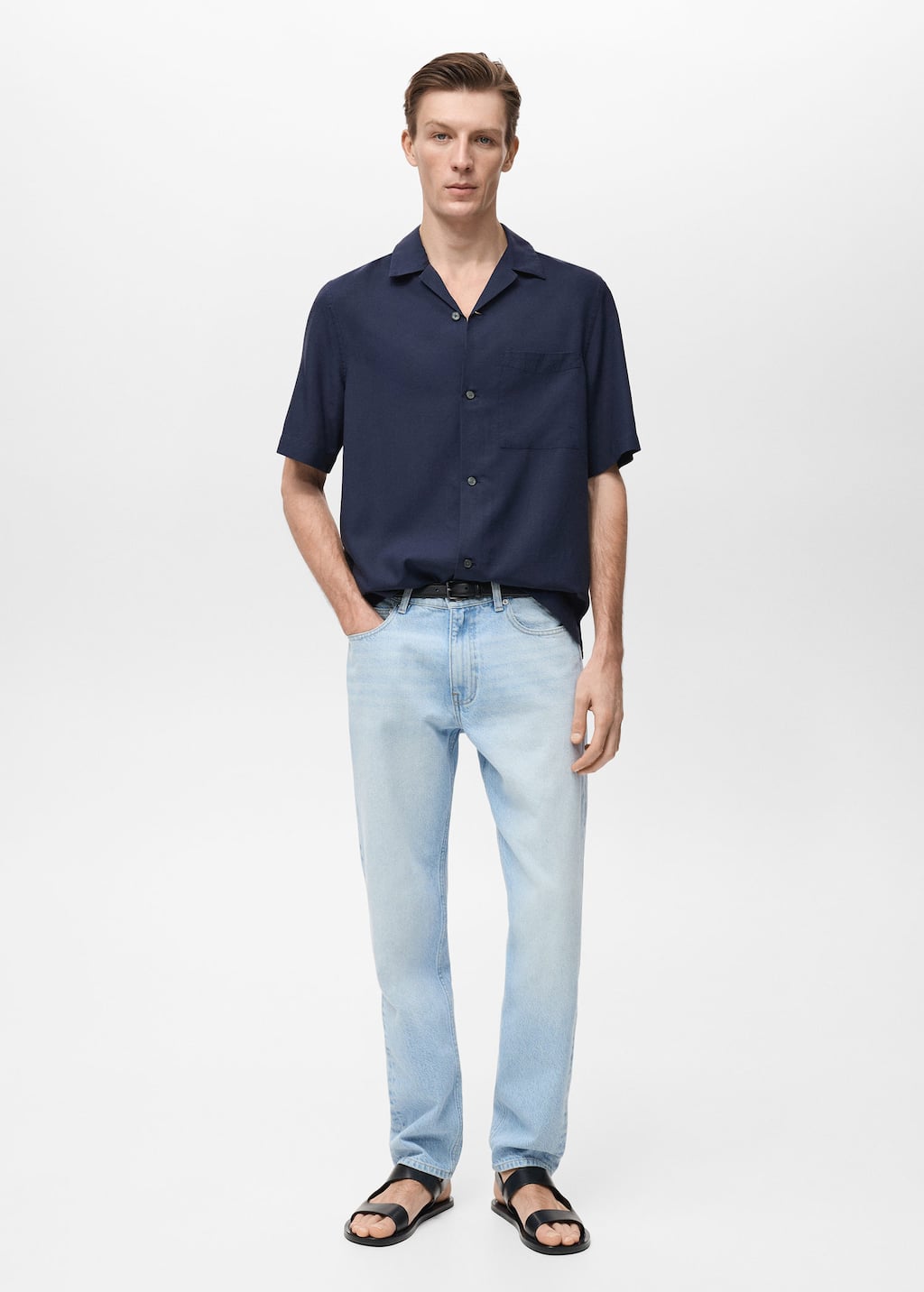 Lyocell shirt with pocket dark navy - Man - L - MANGO MAN