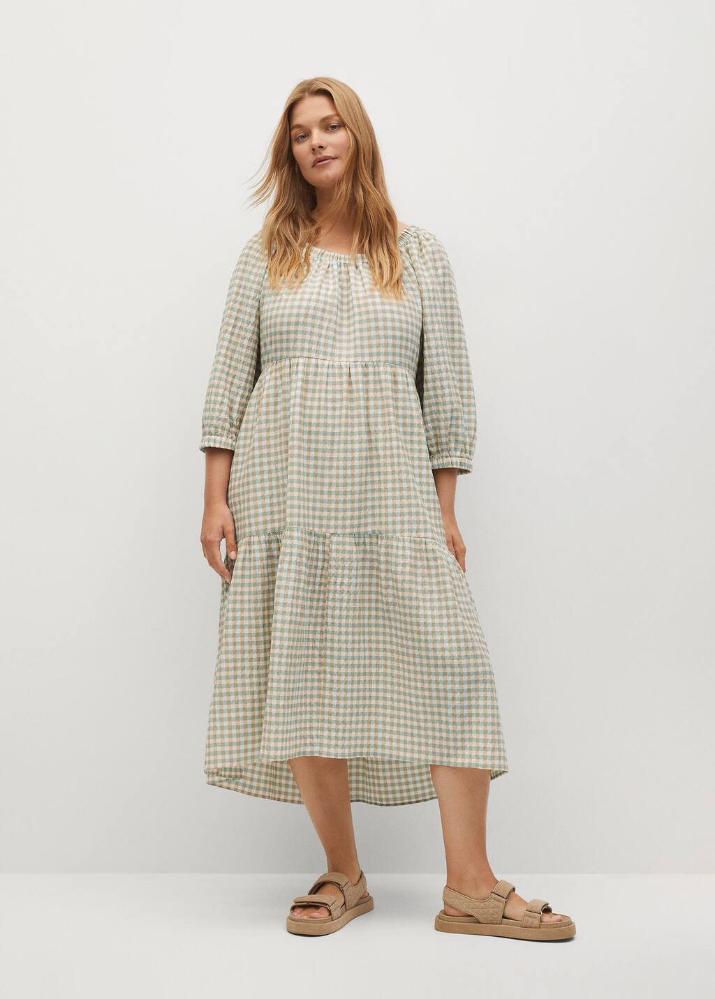 mango check pattern midi dress