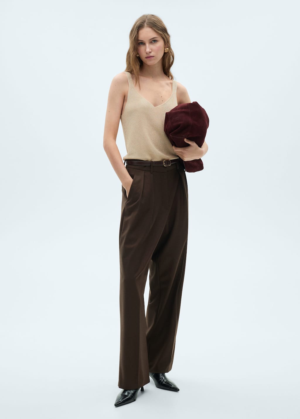Lurex knitted top gold - Woman - L - MANGO