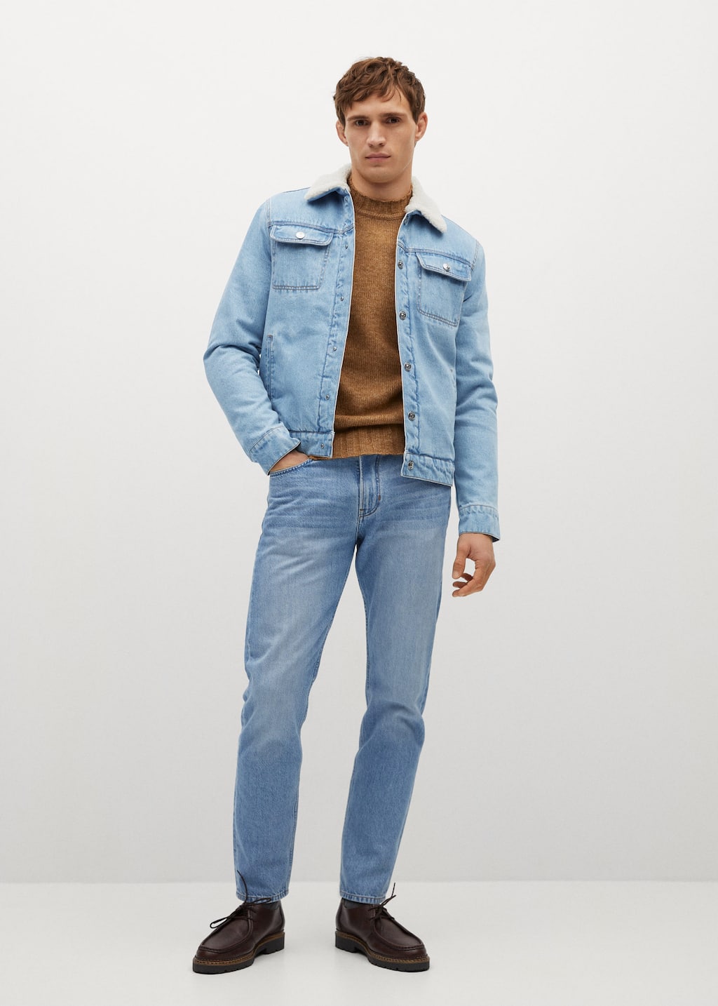 men shearling lined denim jacket