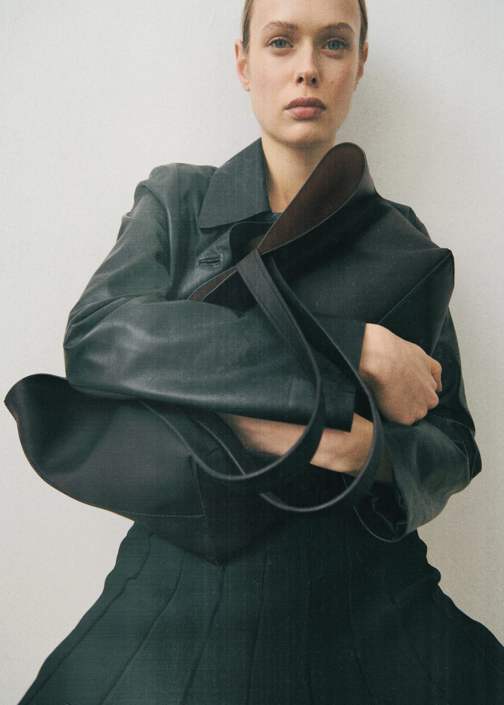Large leather shopper bag black - Woman - One size - MANGO