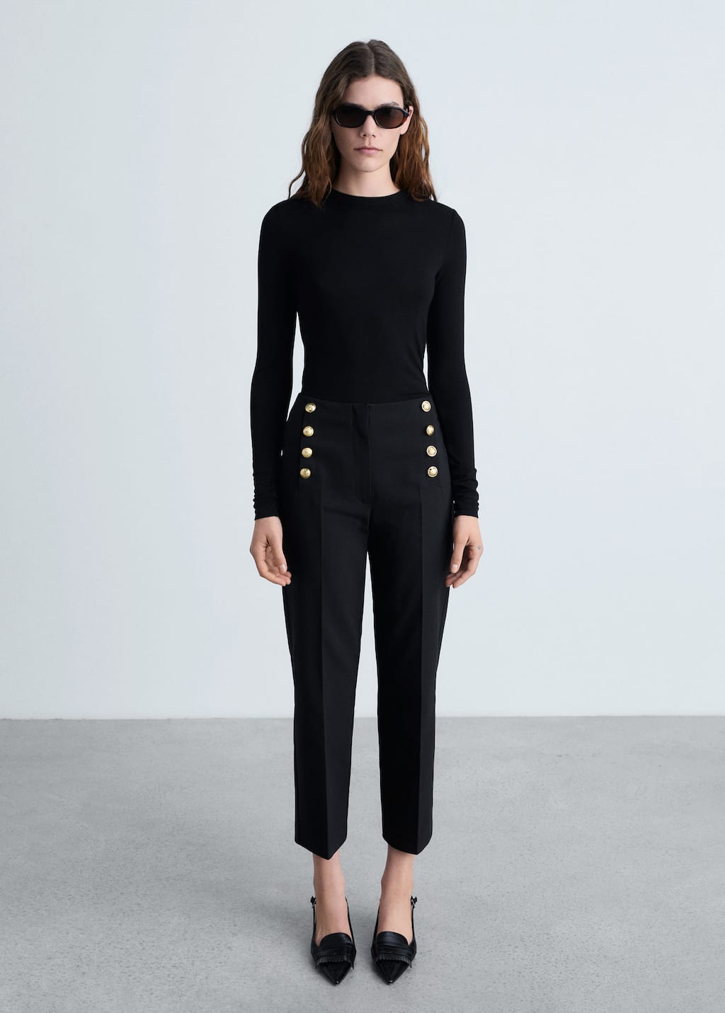 Mango Straight Trousers With Jewel Buttons Black In Black