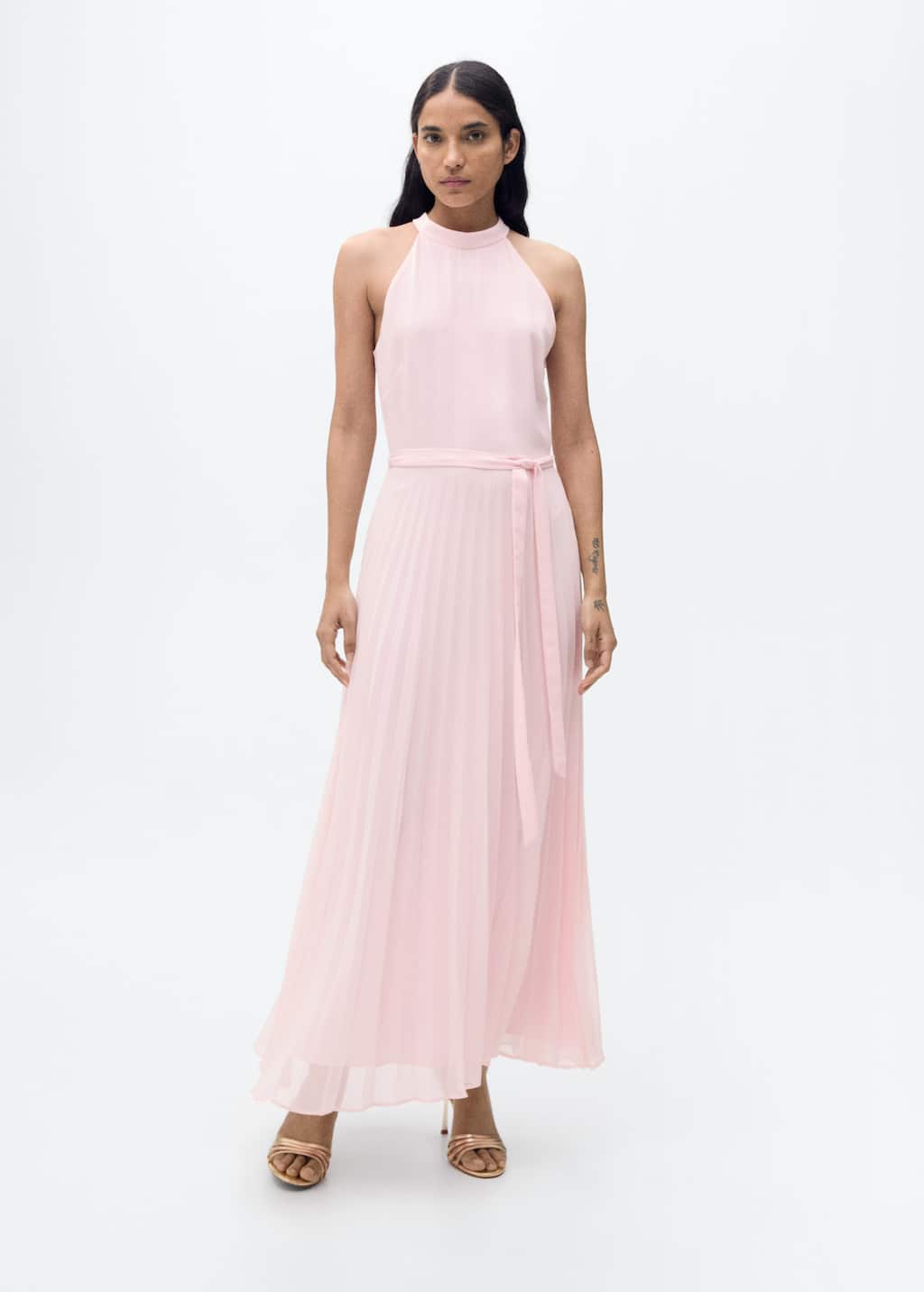 Pleated halter neck dress
